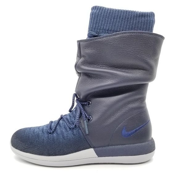 NEW Nike Roshe Two Hi Flyknit Sneaker Boots Navy - Picture 4 of 7